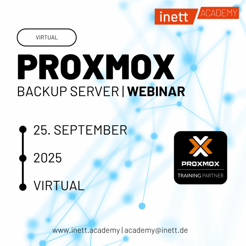 Symbolbild für ein Proxmox Backup Server Webinar mit der inett Gmbh und inett Academy am 25. September 2025