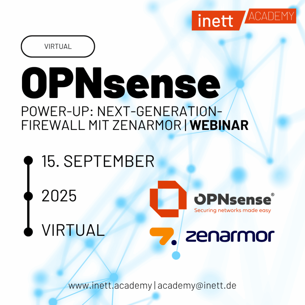 Symbolbild für ein OPNsense Webinar mit der inett Gmbh und inett Academy am 15. September 2025